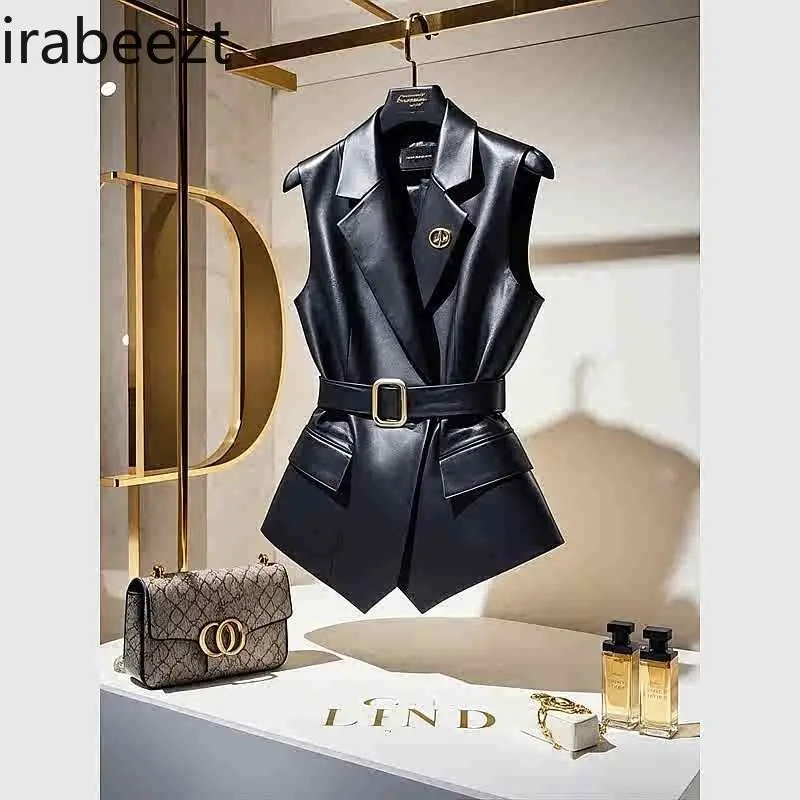 Black Leather Vest Popular This Year Unique and High-end Layered Sleeveless Jacket Spring 2025 Casual Waistcoat Women