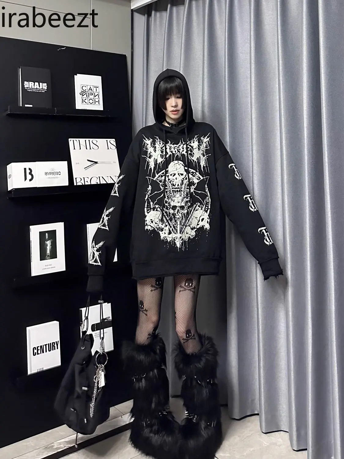 Women's Fashion Hooded Zip Up Sweatshirt Long Sleeve Loose Fit Fleece Lined Print Pullover Casual Streetwear Aesthetic Jacket
