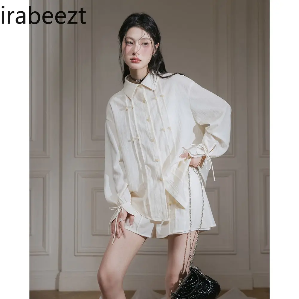 New Chinese Cheongsam-Style Blouse & Shorts Set For Women Summer Loose-Fit Embroidered Floral Top With Beaded Shorts Lightweight