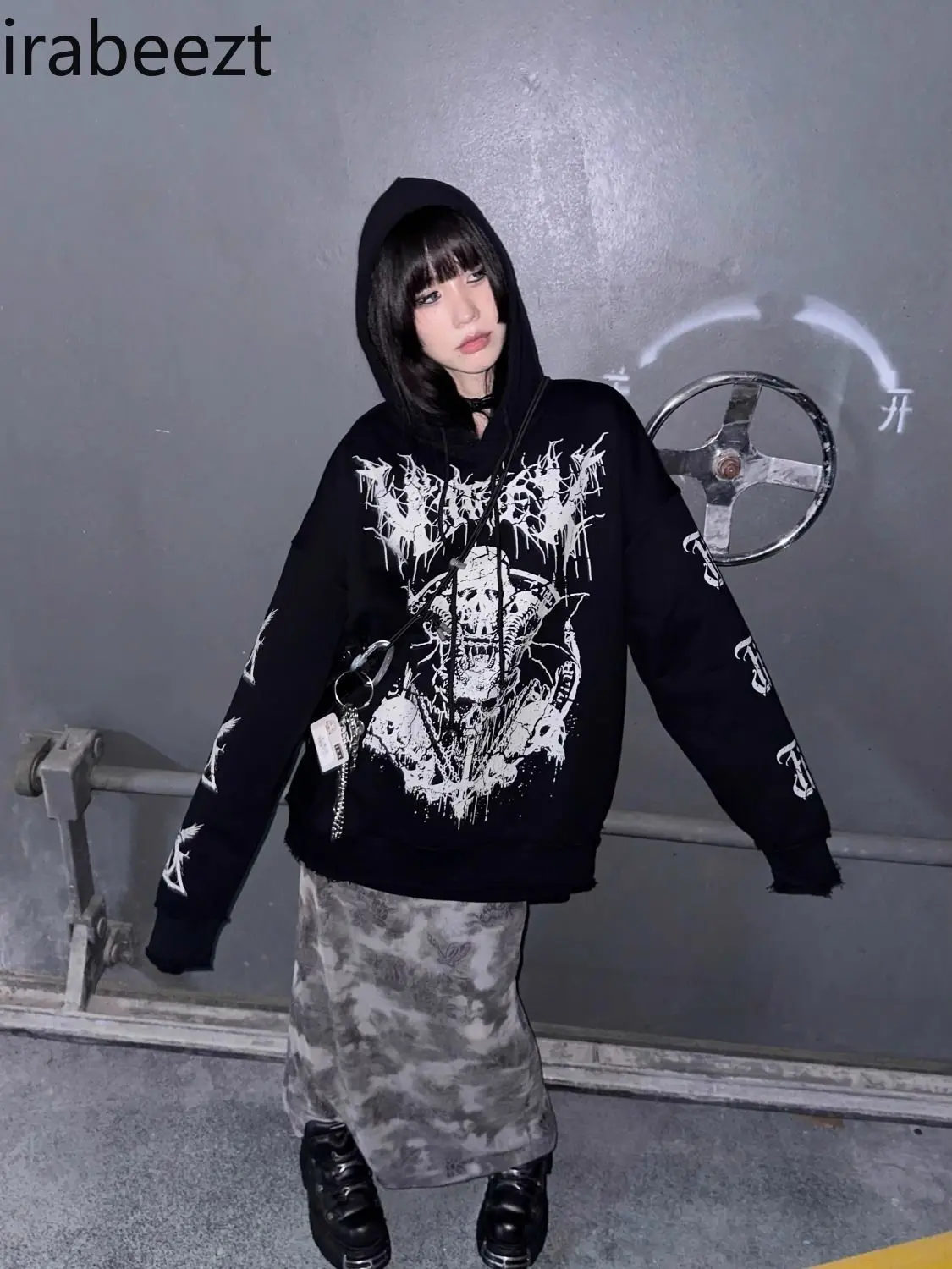 Women's Fashion Hooded Zip Up Sweatshirt Long Sleeve Loose Fit Fleece Lined Print Pullover Casual Streetwear Aesthetic Jacket