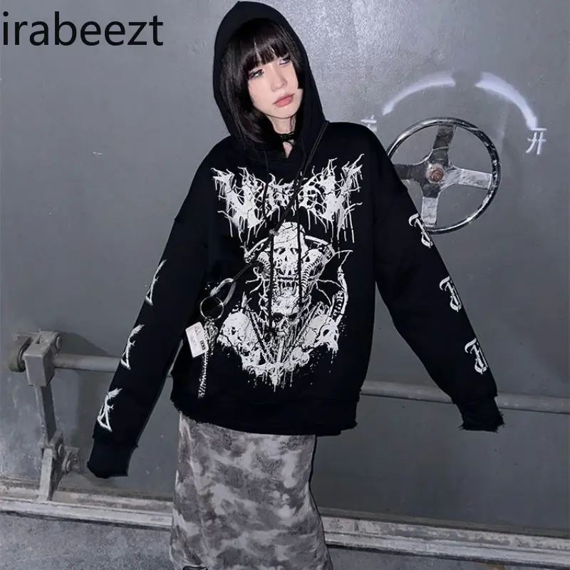 Women's Fashion Hooded Zip Up Sweatshirt Long Sleeve Loose Fit Fleece Lined Print Pullover Casual Streetwear Aesthetic Jacket