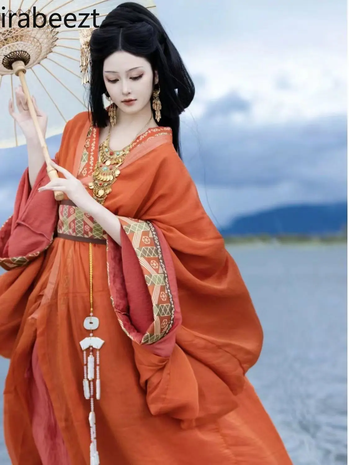 Traditional Hanfu Dress Women's Warring States Robe Long Trailing Hem Straight Cross Collar  Gown Vintage Chinese Costume