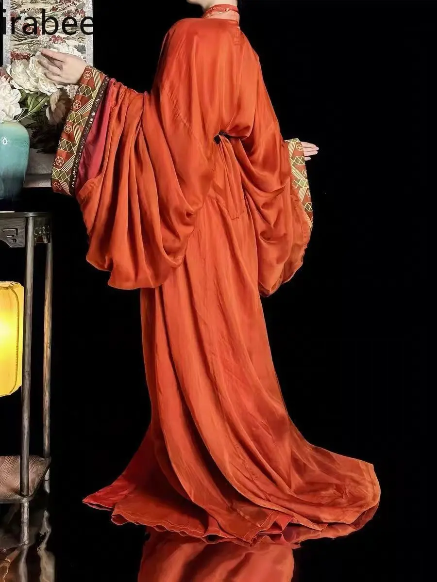 Traditional Hanfu Dress Women's Warring States Robe Long Trailing Hem Straight Cross Collar  Gown Vintage Chinese Costume