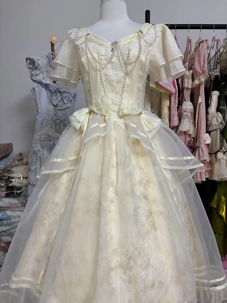 Elegant French Bow Robe - Summer White Princess Gown Sweet Aesthetic Vintage Long Dress for Women Fashion Ladies Party Wear