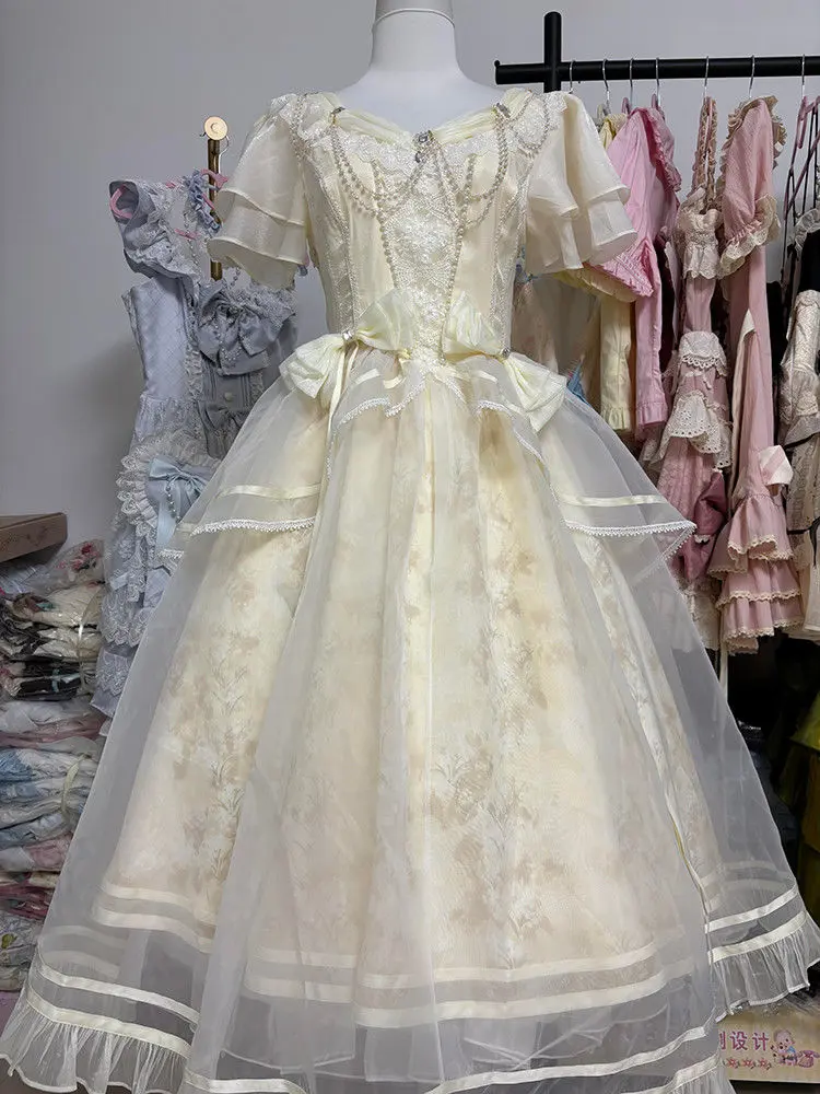 Elegant French Bow Robe - Summer White Princess Gown Sweet Aesthetic Vintage Long Dress for Women Fashion Ladies Party Wear