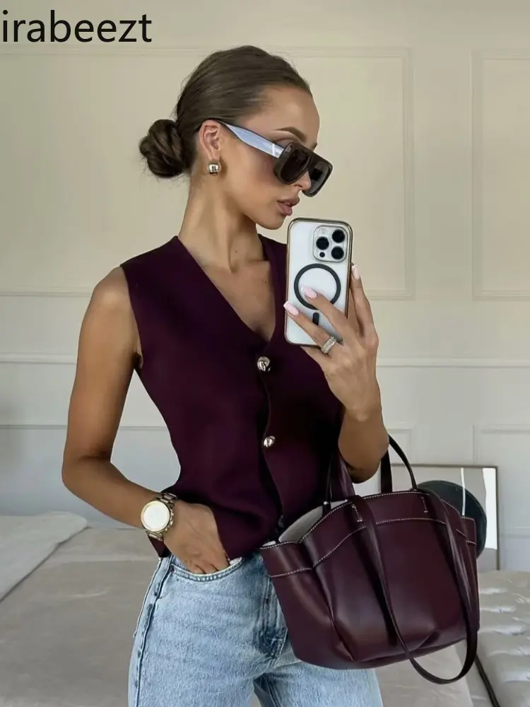 2025 New Women's Knit Vest 10 Colors Fashion Sleeveless Casual Loose Fit Cardigan Coat Slight Strech Tank Top Women