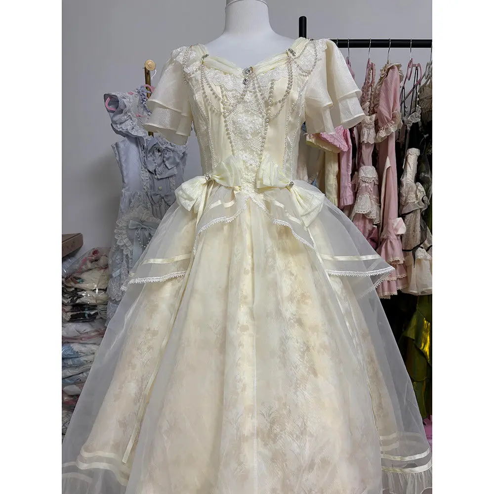 Elegant French Bow Robe - Summer White Princess Gown Sweet Aesthetic Vintage Long Dress for Women Fashion Ladies Party Wear