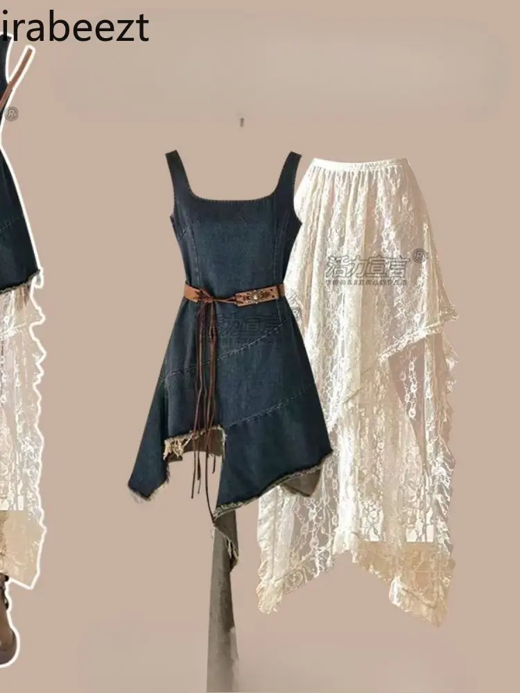 Summer Suit for Women 2025 New Ethnic Loose Top with Bohemian Suspender Dress Two-piece Suit Beach Outfits for Women