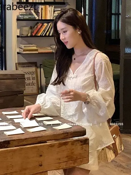 New Chinese Style Hollow Embroidery Blouse & White Short Pants 2-Piece Set Elegant Summer Outfit for Women Fashionable Wear