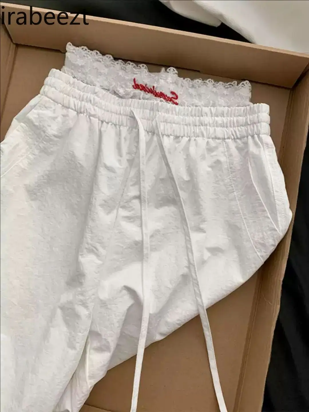 Spring and Summer New Lace Stitching White Overalls Loose Slim Straight Wide-leg Pants Women's Fashion Trousers