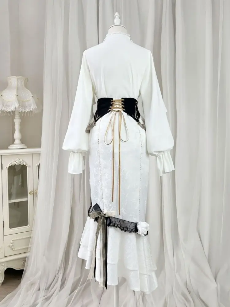 Elegant Lolita Dress Set - Spring Gothic Cosplay Costume with Blouse Skirt (Long/Short) & Corset Waistband Lolita Clothes