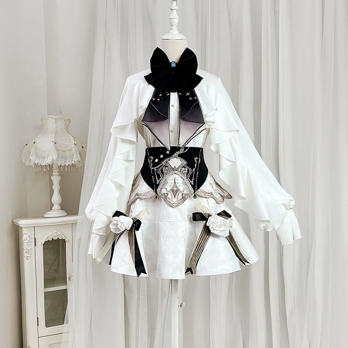 Elegant Lolita Dress Set - Spring Gothic Cosplay Costume with Blouse Skirt (Long/Short) & Corset Waistband Lolita Clothes