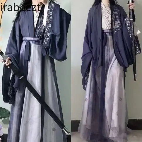 Women's Hanfu Dress - Traditional Chinese Wei-Jin Dynasty Cross-Collar Wrap Skirt Vintage Elegant Qipao-style Clothing