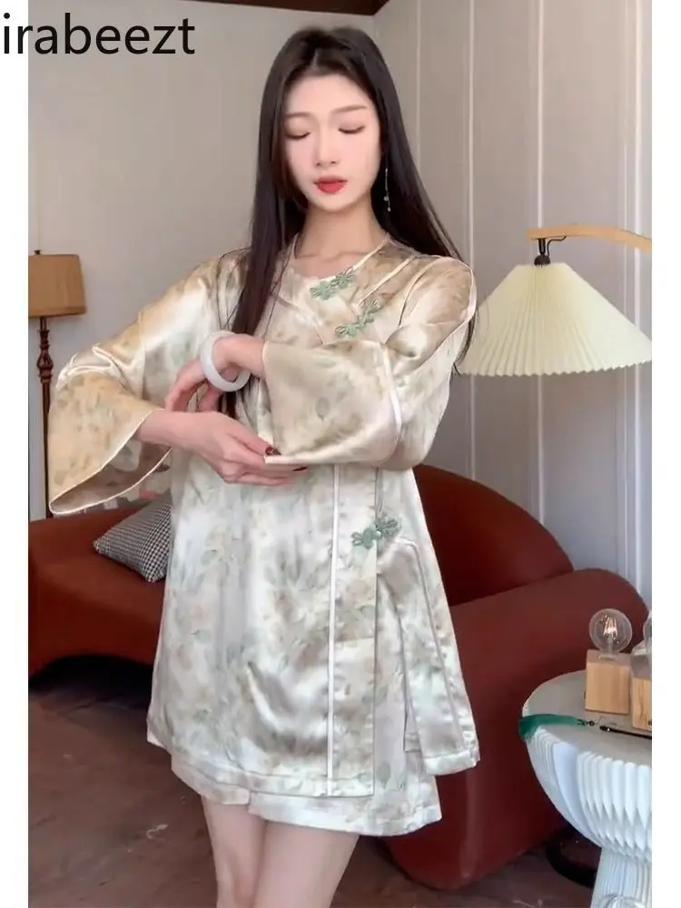 Women's Vintage Chinese Knot Button Blouse & Crop Pant Set - Elegant Vintage Style Casual/Office/Date Outfit