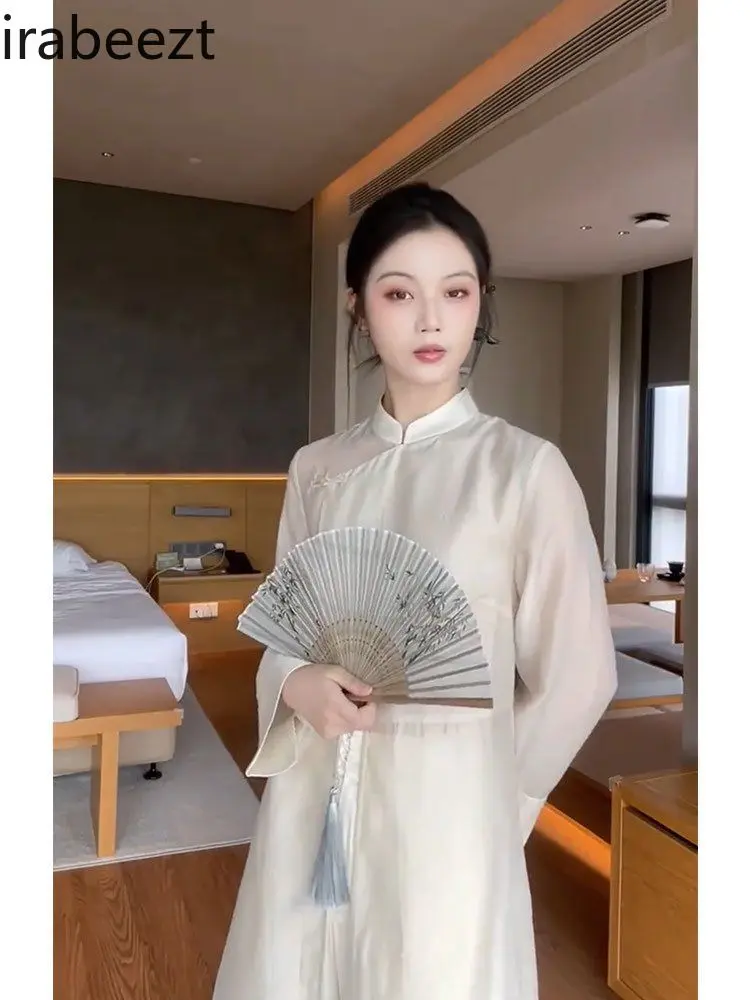 Plus Size Hanfu Dress Chinese Style Loose Traditional Costume Women Elegant Zen Two-Piece Set Spring Autumn Boho Chic