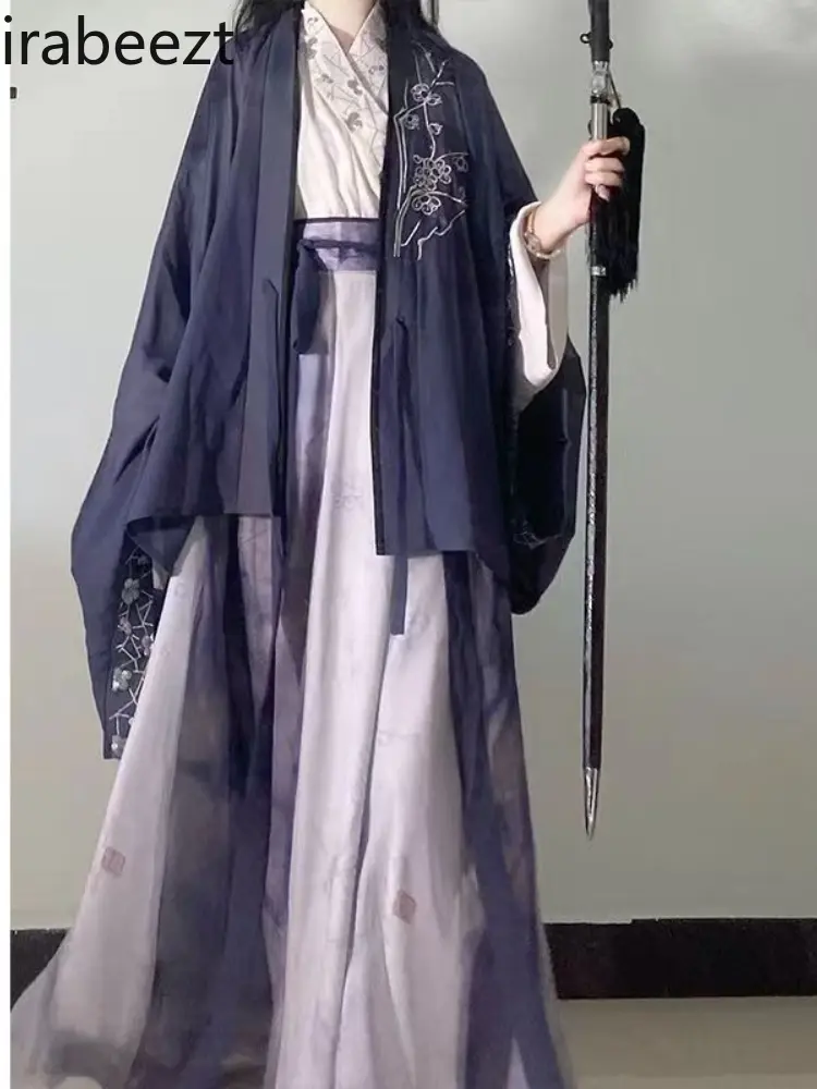 Women's Hanfu Dress - Traditional Chinese Wei-Jin Dynasty Cross-Collar Wrap Skirt Vintage Elegant Qipao-style Clothing