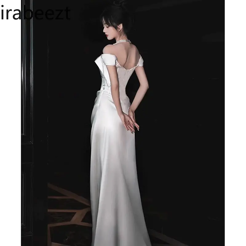 Women's Summer Elegant Satin One-Shoulder Gown - Luxury French Style Party Dress with High-End Minimalist Design