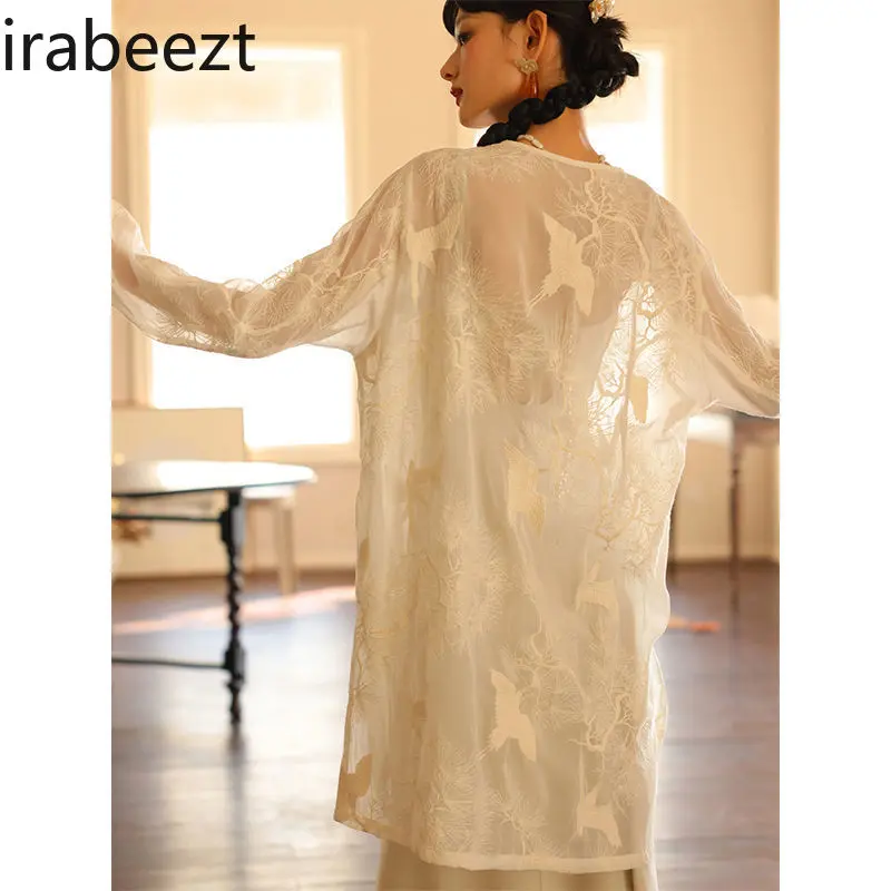 Women's Sun Protection Long Shirt Dress Boho Summer Tops Embroidery Loose Fit Casual Lightweight Breathable Charming Dresses