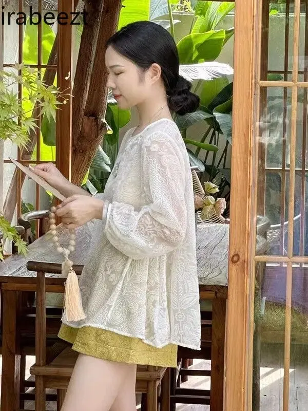 2025 New Chinese Style Floral Embroidery Top & Shorts Set Women's Summer Loose Fit Two Piece Outfit Traditional Vintage Elegant