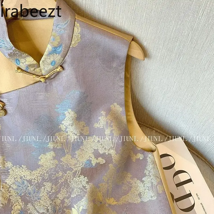 New Chinese Style Contrast Color Oblique Lapel Jacquard Vest Women's Clothing 2025 Spring New Unique and Unique Design Top