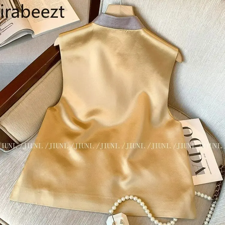 New Chinese Style Contrast Color Oblique Lapel Jacquard Vest Women's Clothing 2025 Spring New Unique and Unique Design Top