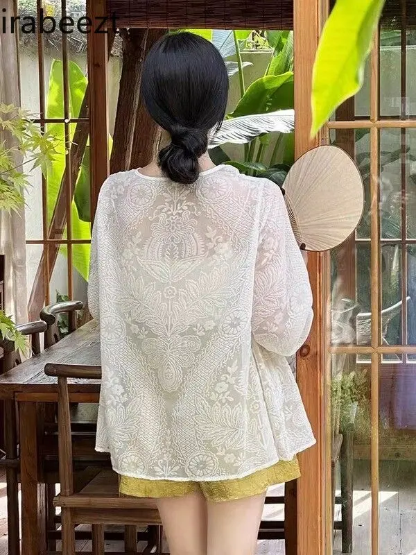 2025 New Chinese Style Floral Embroidery Top & Shorts Set Women's Summer Loose Fit Two Piece Outfit Traditional Vintage Elegant