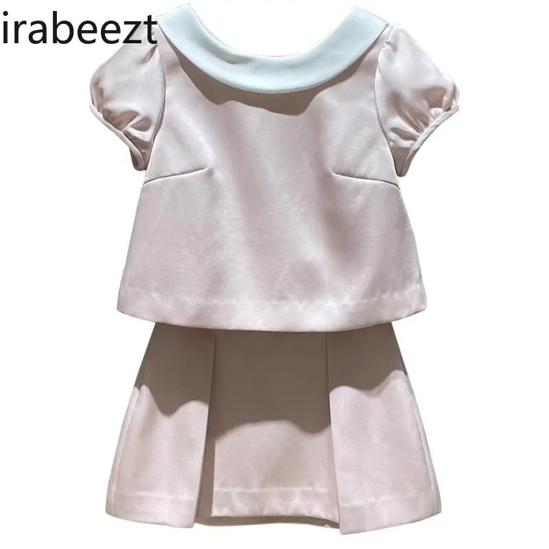 Japanese-style Age-reducing Sweet Suit 2025 Summer New Style Contrast Color Lapel Unique and Exquisite Top Skirt Two-piece Suit