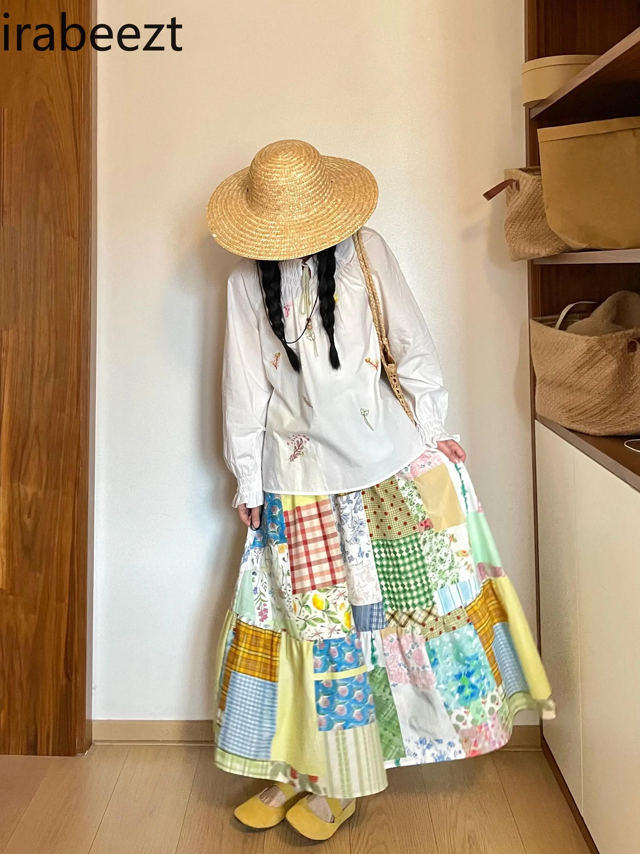2025 New Spring Women's High Waist Cotton Skirt Floral Print Stretchy Elastic Waist A-Line Casual Slim Fit Floral Skirt