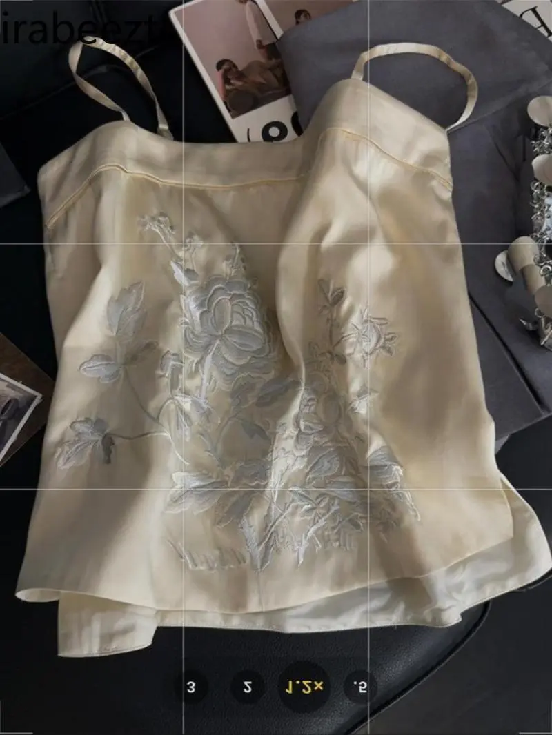 Chinese Style Embroidered Sleeveless Vest Women's Vintage Floral Hollow Out Summer Casual Inner Wear Elegant Blouse