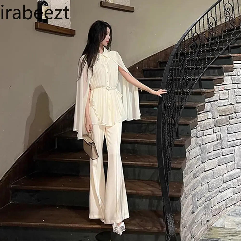 High-End Lady's Blouse & Wide Leg Pants Set | Boho & Romantic Beachwear | Perfect for Date/Party | Unique Design Women's Outfit