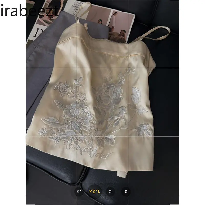 Chinese Style Embroidered Sleeveless Vest Women's Vintage Floral Hollow Out Summer Casual Inner Wear Elegant Blouse