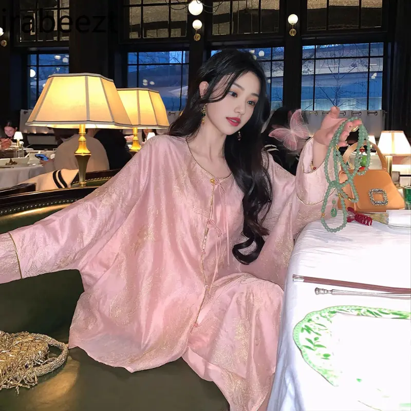 Elegant 2025 Pink Chinese Style Women's Outfit - Vintage Floral Embroidery Blouse & High Waist Skirt Set Spring Fashion​