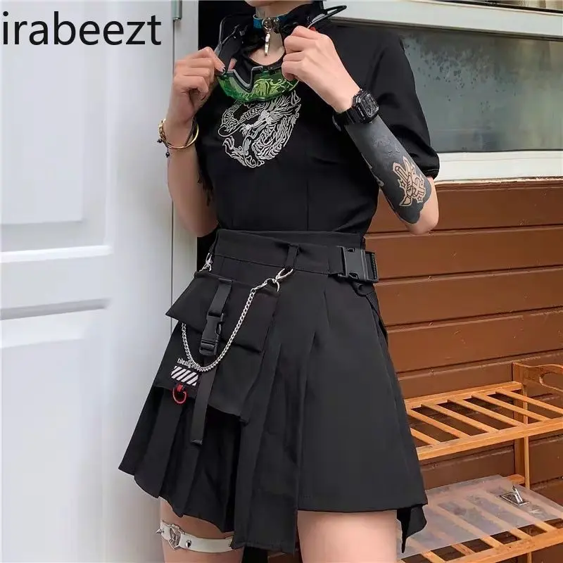 Women's Casual Stretchy Pocket Midi Skirt with Asymmetrical Hem Pleated Skirt for Plus Size Ladies Workwear Vetement Femme