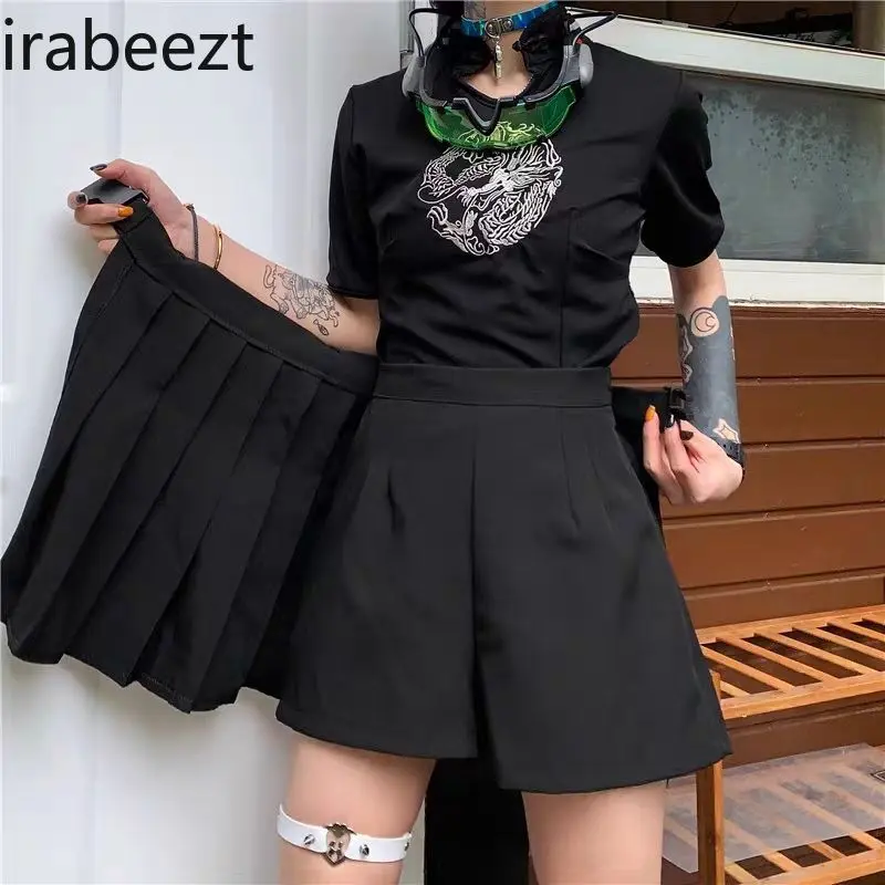 Women's Casual Stretchy Pocket Midi Skirt with Asymmetrical Hem Pleated Skirt for Plus Size Ladies Workwear Vetement Femme