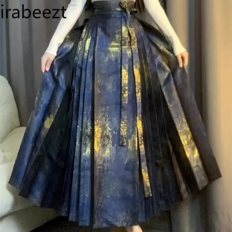 Plus Size Women's New Style Hanfu Set - Floral Print Blouse & Maiden Skirt Autumn Winter Fashion Chinese Traditional for Women