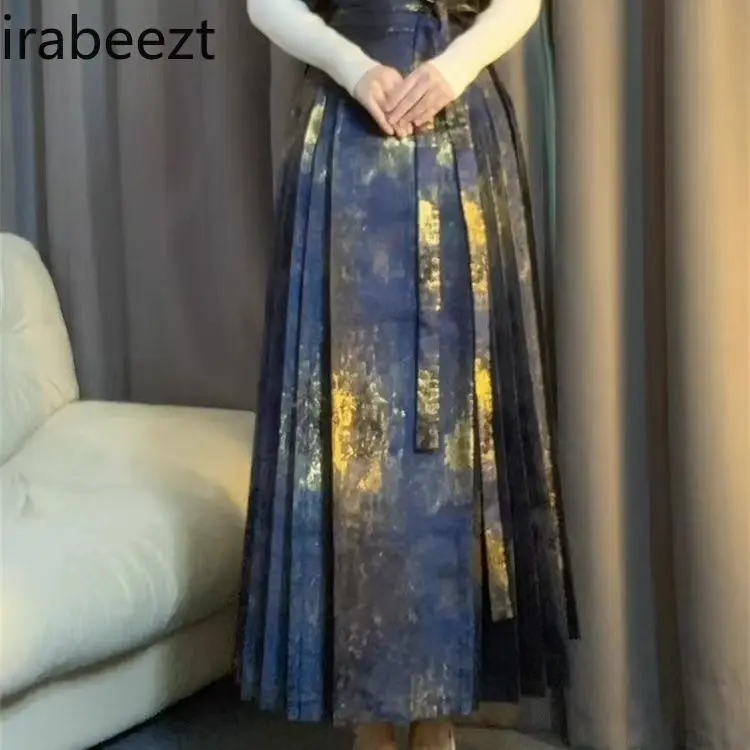 Plus Size Women's New Style Hanfu Set - Floral Print Blouse & Maiden Skirt Autumn Winter Fashion Chinese Traditional for Women