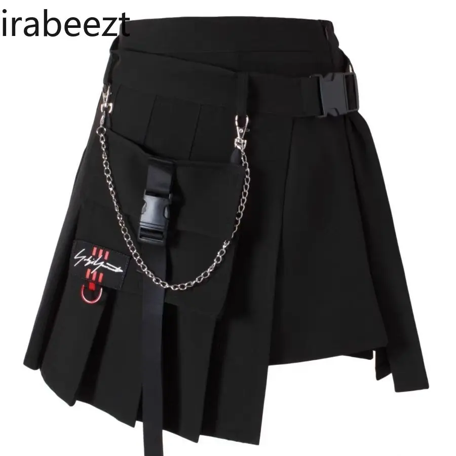Women's Casual Stretchy Pocket Midi Skirt with Asymmetrical Hem Pleated Skirt for Plus Size Ladies Workwear Vetement Femme