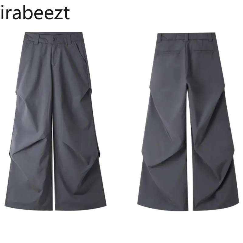 2025 Spring and Summer Trousers Women's New Loose Tibetan Gray American High Street Pleated Slimming Sports Wide Leg Pants