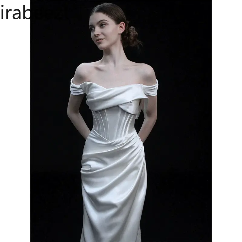 Summer New Arrival French Style One-Shoulder Satin White Dress for Women - Minimalist Aesthetic Soft Mermaid Tail Gown