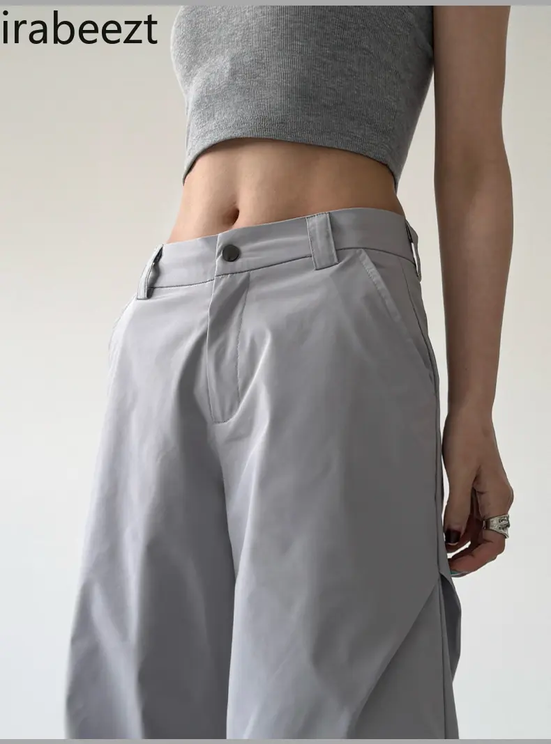 2025 Spring and Summer Trousers Women's New Loose Tibetan Gray American High Street Pleated Slimming Sports Wide Leg Pants