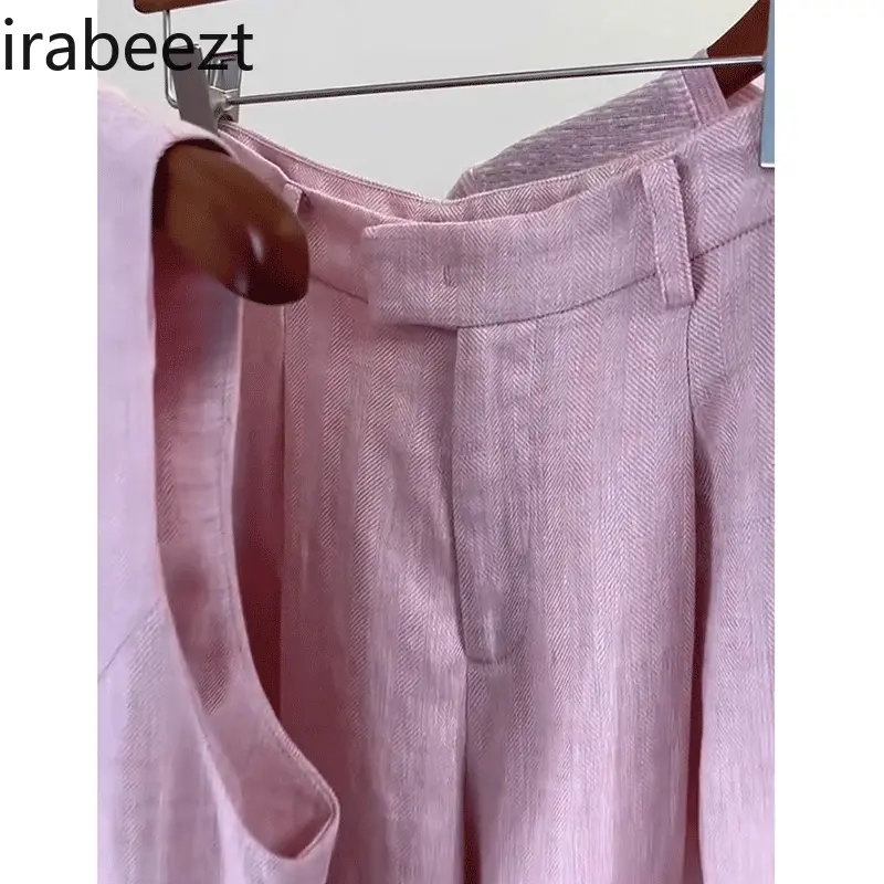 Luxury Pink Linen Suit Women 2025 - Elegant Summer Vest & Pants Set Holiday Outfit Casual Chic​  Two Piece Set Women