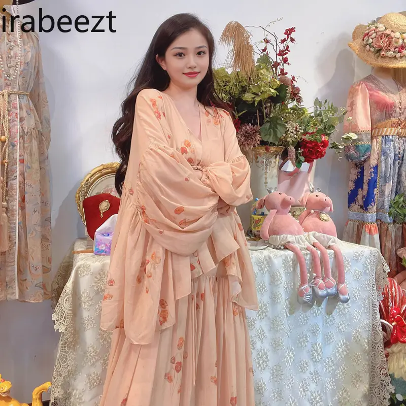 Spring 2025 New Women's Off-shoulder Dress with Oversized Blazer - French-Chinese Style Floral Print Resort Vacation Outfit