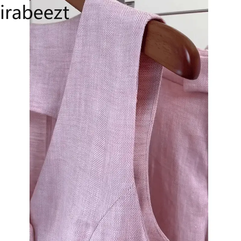 Luxury Pink Linen Suit Women 2025 - Elegant Summer Vest & Pants Set Holiday Outfit Casual Chic​  Two Piece Set Women