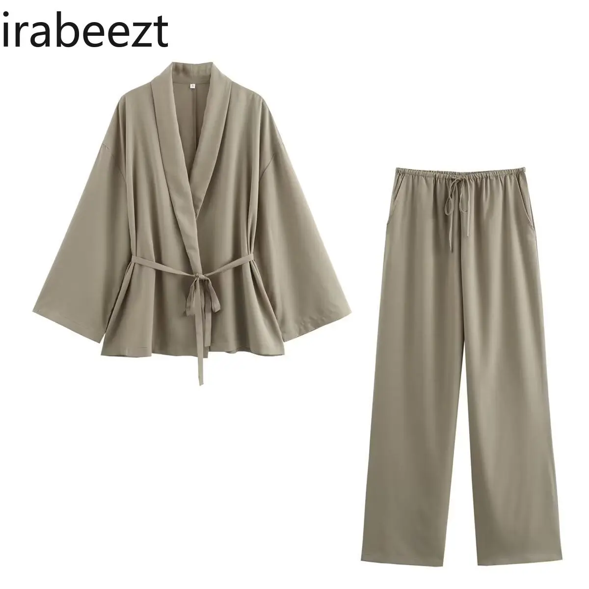 European High-Fashion 2025 Women's Two-Piece Set Tie-Front Top with Wide-Leg Pants Oriental-Inspired Fusion Outfit for Women