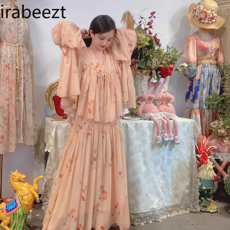 Spring 2025 New Women's Off-shoulder Dress with Oversized Blazer - French-Chinese Style Floral Print Resort Vacation Outfit
