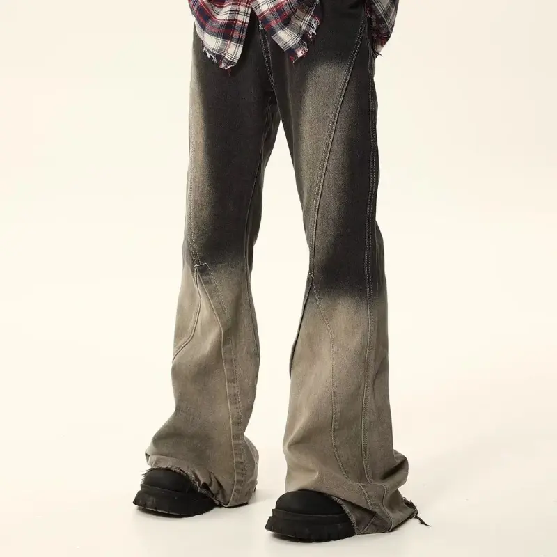 Women's High Street Denim Jeans Micro Flared Ripped Hems Floor-Length Wide-Leg Pants Black Grey Gradient Casual Boho Styles