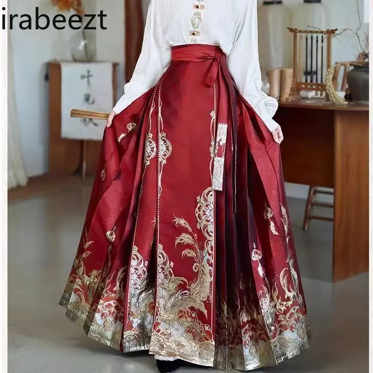 2025 New Chinese Style Hanfu Embroidered Top Printed Horse-faced Skirt Cloud Shoulder Toast Engagement Dress Red Suit Women