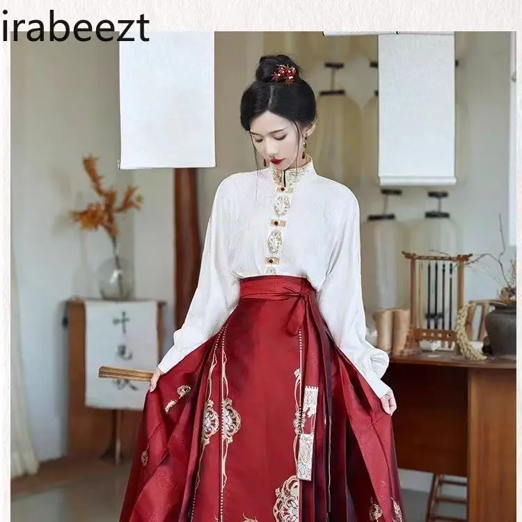 2025 New Chinese Style Hanfu Embroidered Top Printed Horse-faced Skirt Cloud Shoulder Toast Engagement Dress Red Suit Women