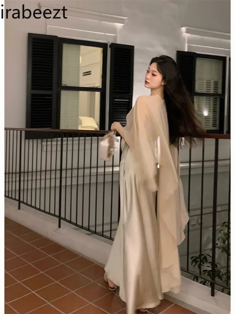 Women Clothing Asymmetric Tulle Cape with A Loose Crew Neck and Sun Protection Coat Loose Fit Summer Solid Color Smock Top