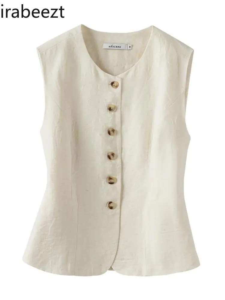 Fashion Chaquetas Invierno 2024 Mujer Single-breasted Waistcoat Summer Thin Women 2024 New Linen Short Small Vest